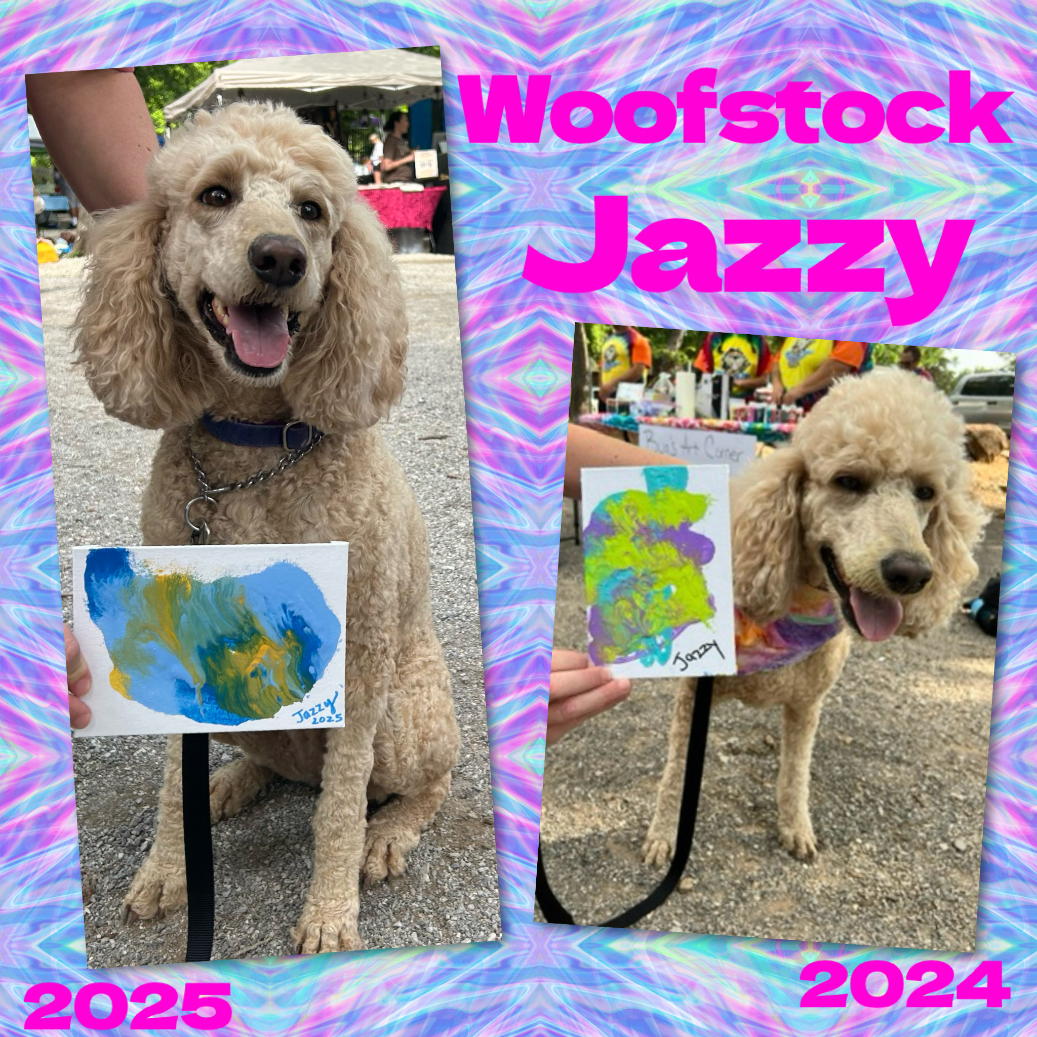 Jazzy gets artsy at the 2024 and 2025 CCPRF Woofstock Festival pet art stations. Photo by S. King.