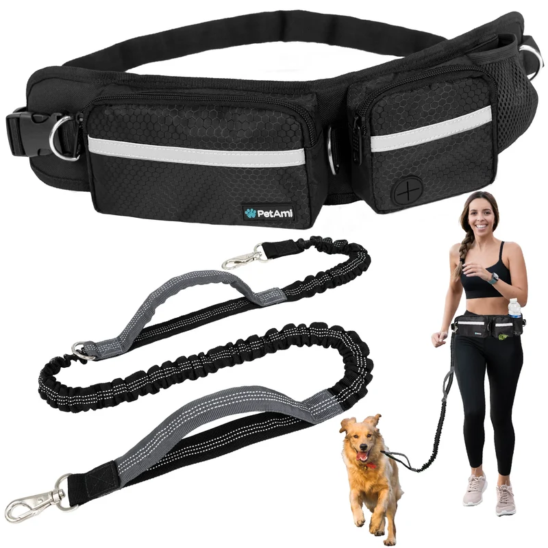 PetAmi Dog Leash Bag Deluxe Hands Free waist bag and leash